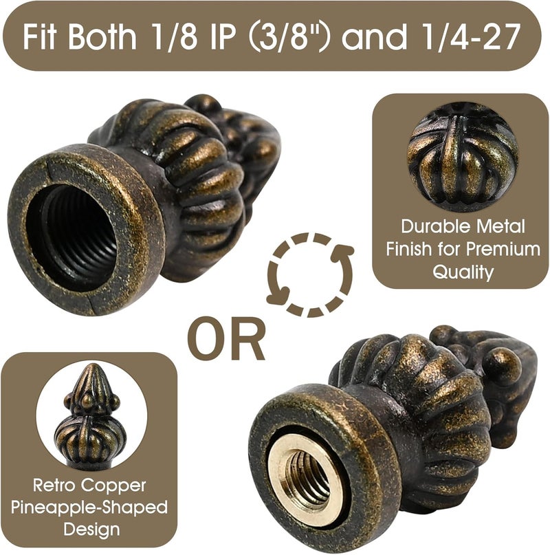 Dirvcp Vintage Lampshade Decoration Brass Lamp Cover Knob with Double Threaded Screws, Suitable for 3/8" and 1/4-27 inches (2 Pack) - Image 3